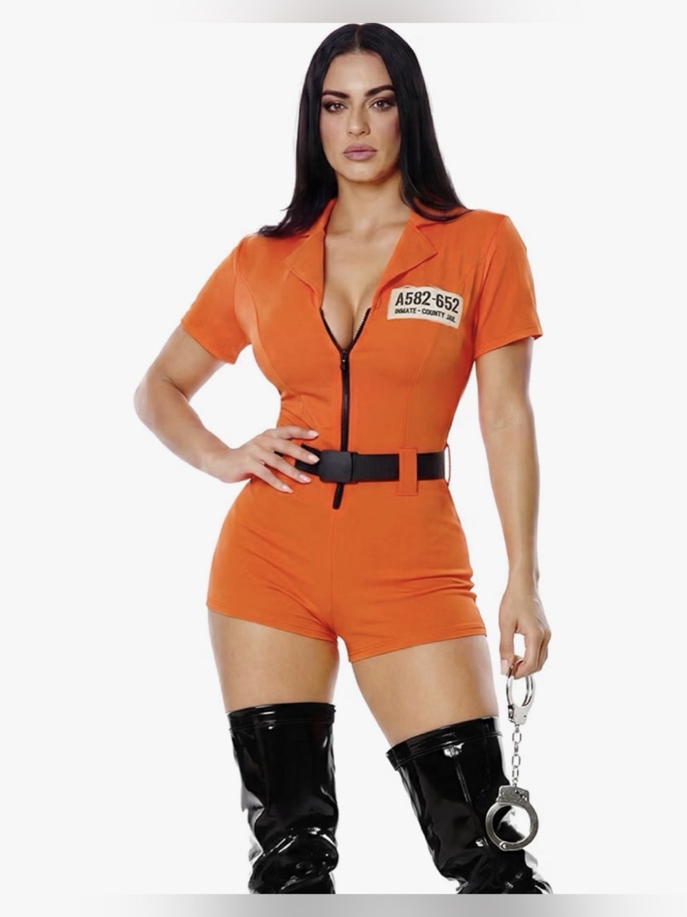 3 PCS Womens Orange Prisoner Costume Romper Halloween Playsuit Size Medium NWT